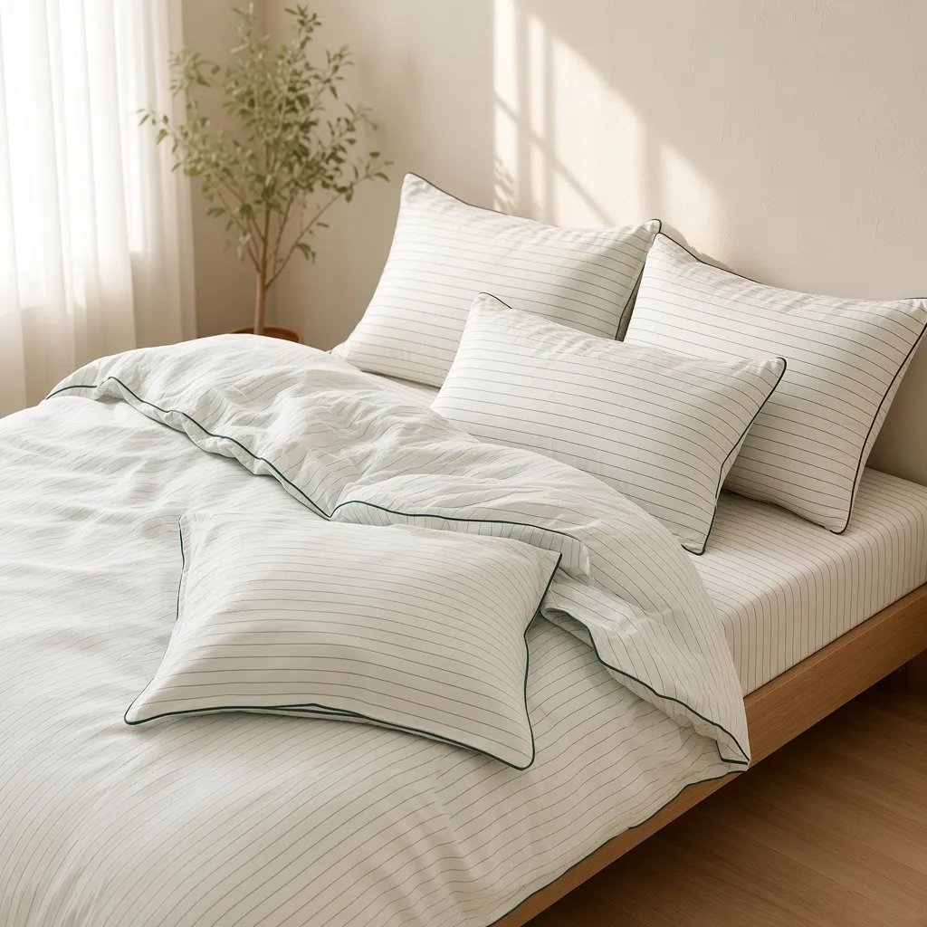 Scandinavian Striped Cotton Overlock Bedding Set