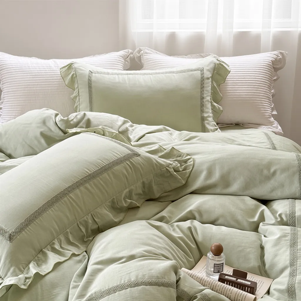 Vintage Lace Ruffle Cotton Double Gauze Breathable Bedding Set