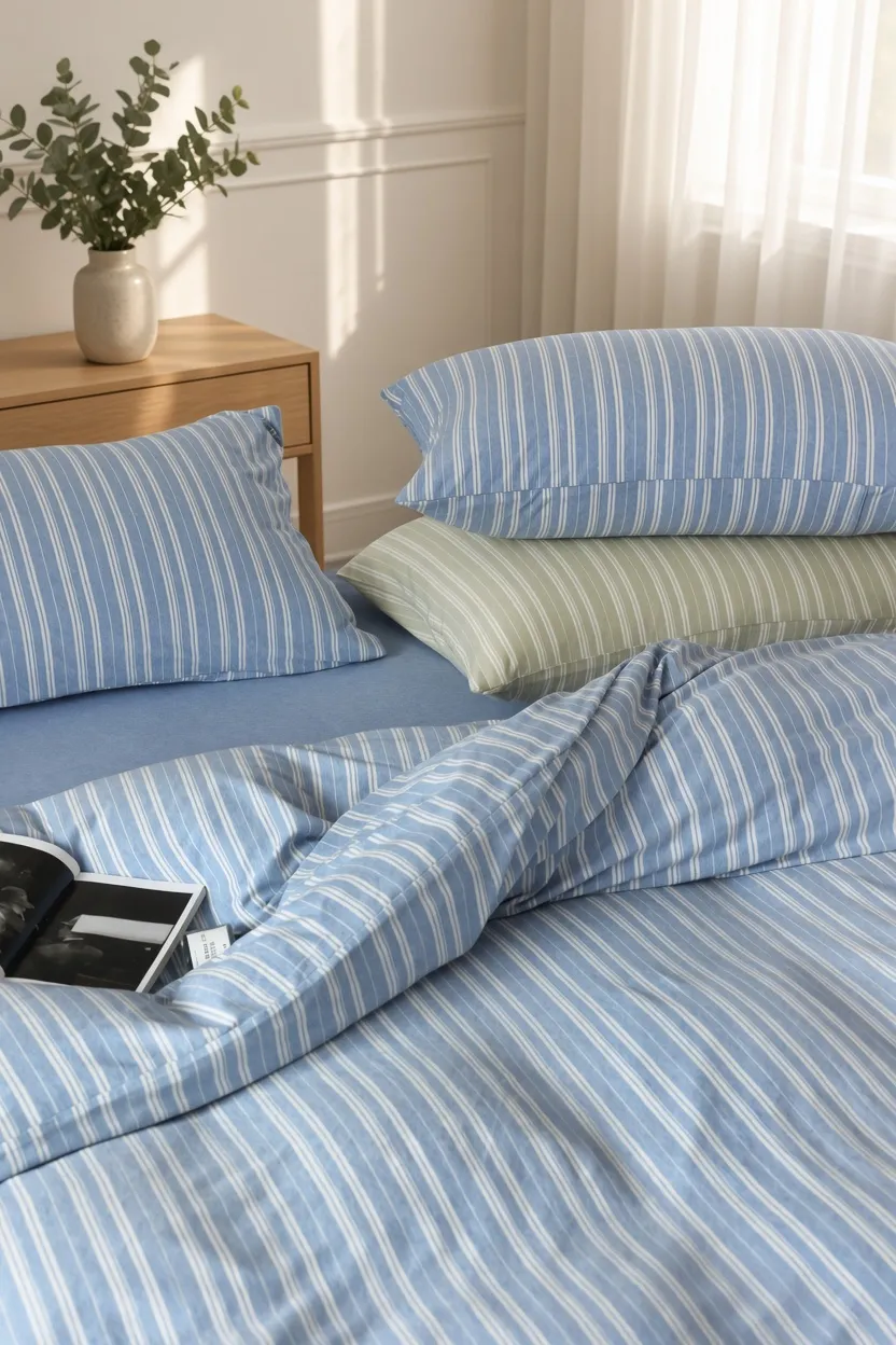 Striped Cotton Jersey Knit Bedding Set