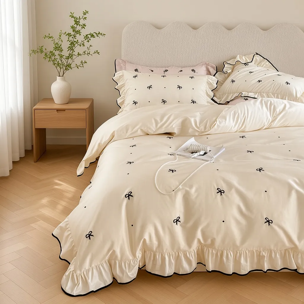 Ribbon Ruffle Long Staple Cotton Jacquard Bedding Bundle