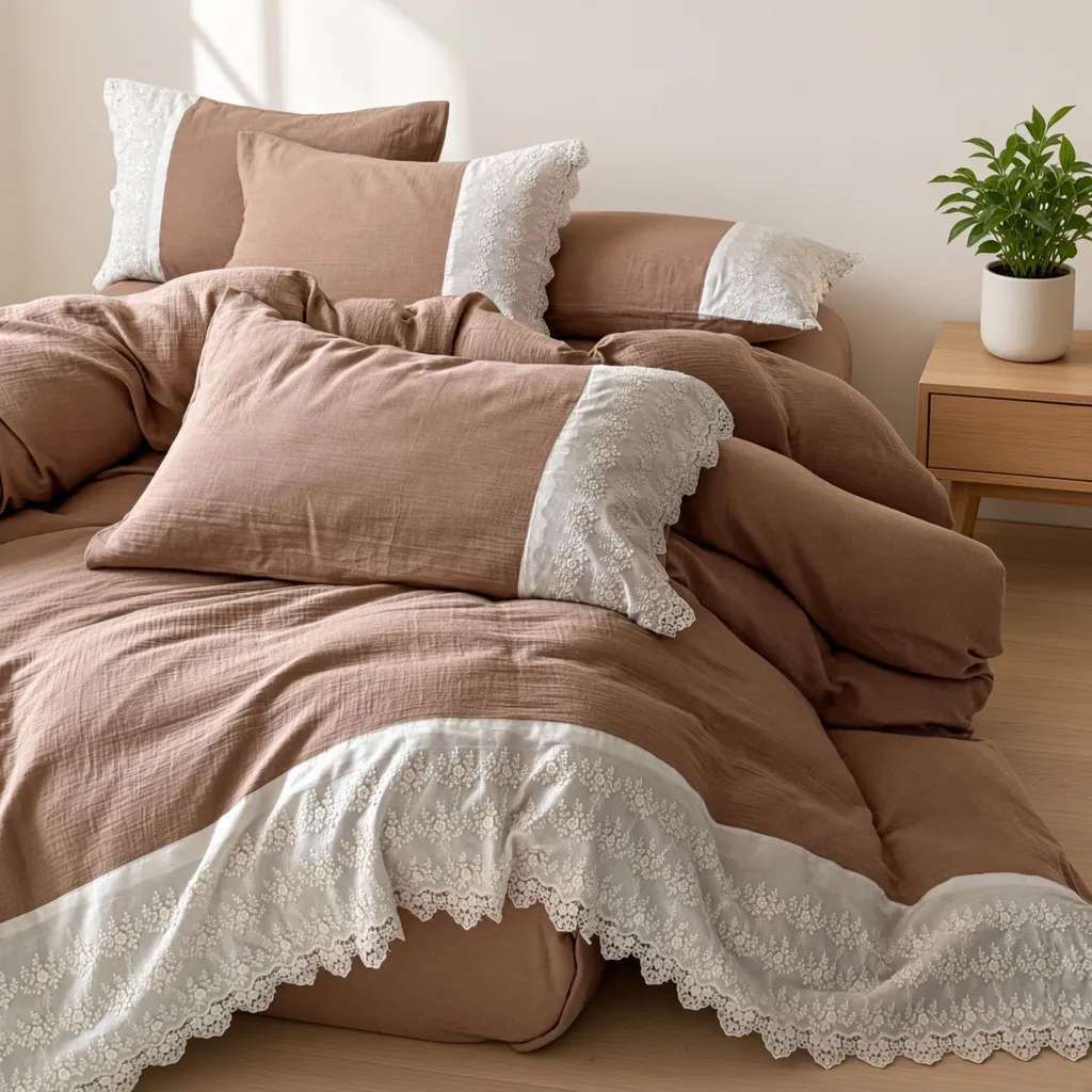 Ruffle Lace Cotton Double Gauze Breathable Bedding Set