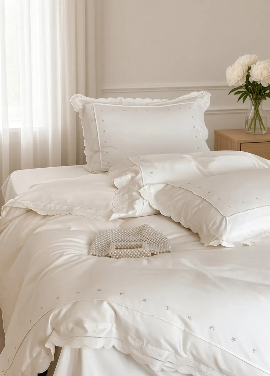 Celestial Ruffle Cotton Embroidered Bedding Bundle