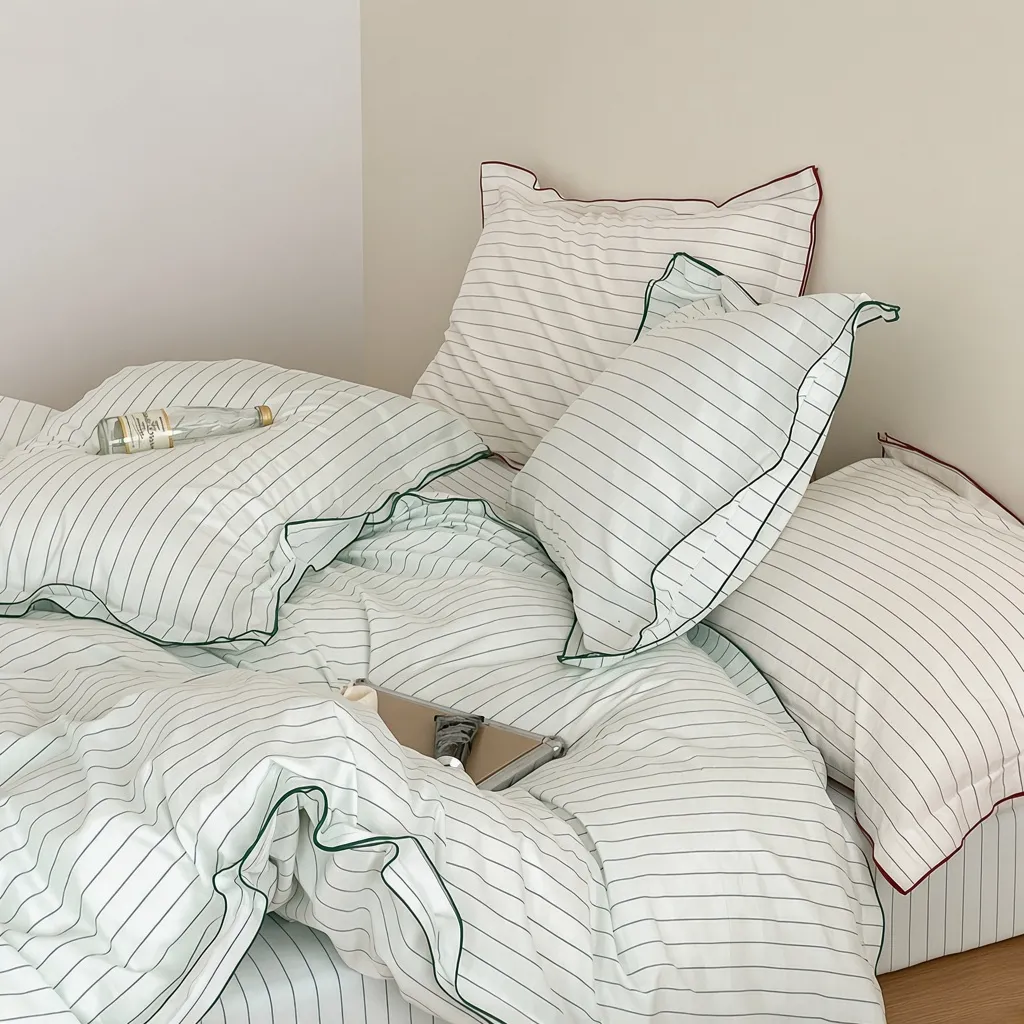 Scandinavian Striped Cotton Overlock Bedding Set