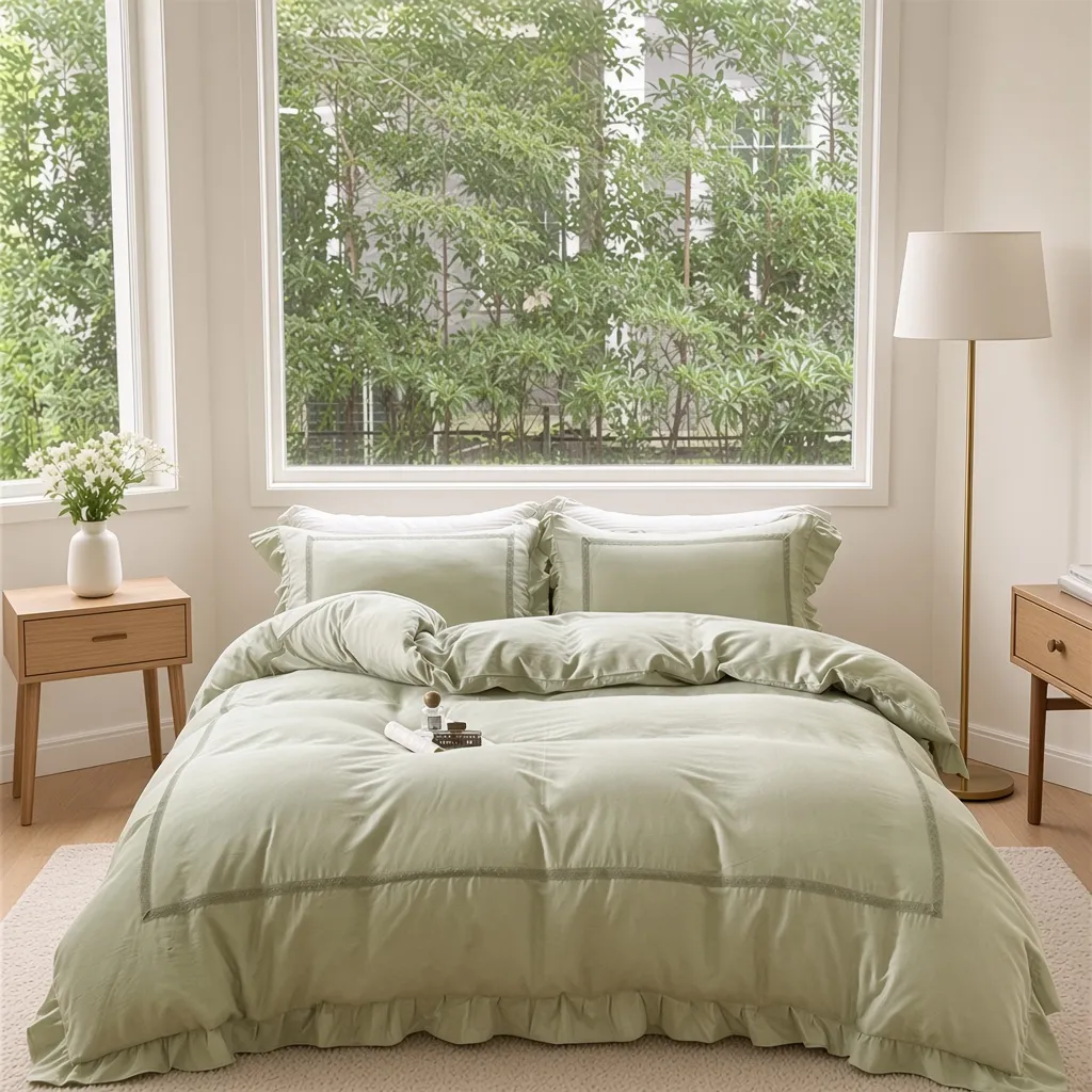 Vintage Lace Ruffle Cotton Double Gauze Breathable Bedding Set