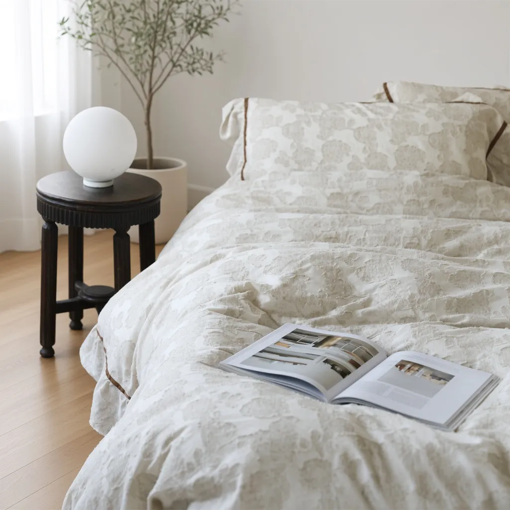 Floral Ruffle Linen Cotton Embroidered Bedding Set