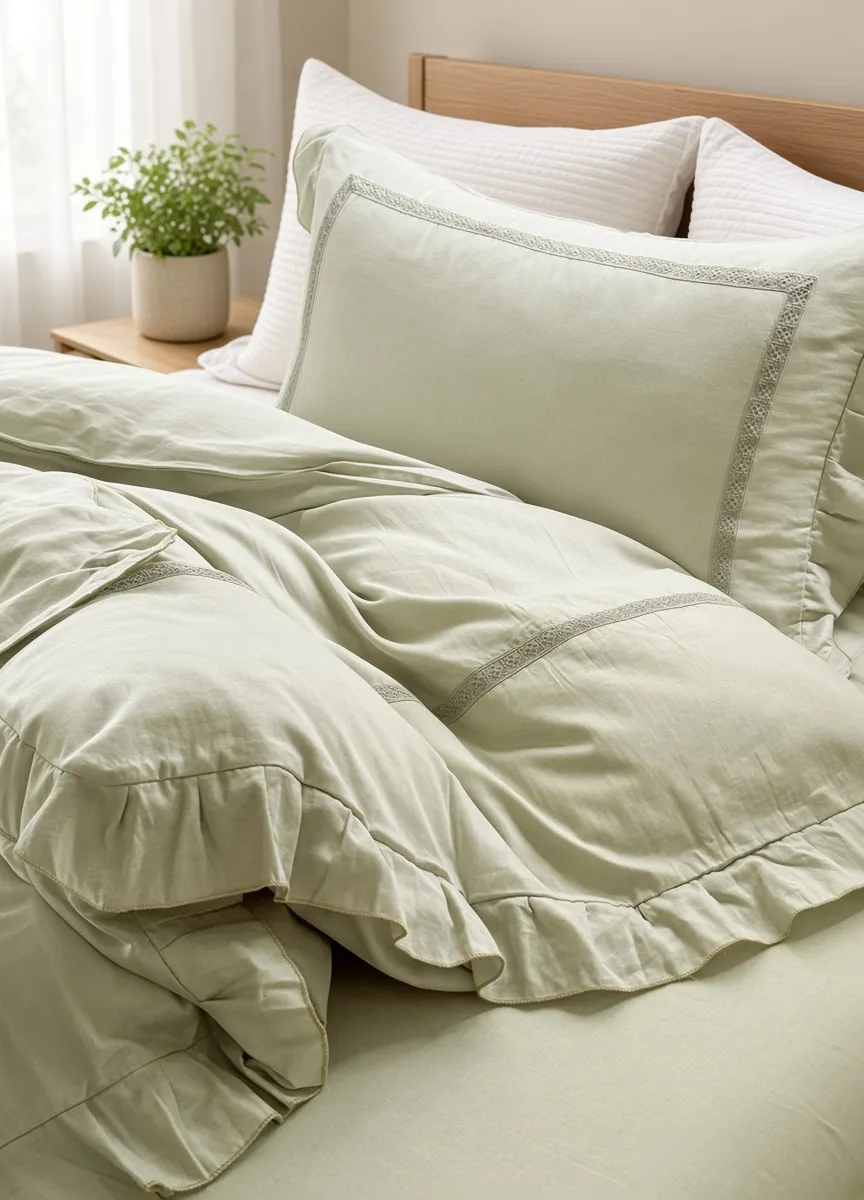 Vintage Lace Ruffle Cotton Double Gauze Breathable Bedding Set