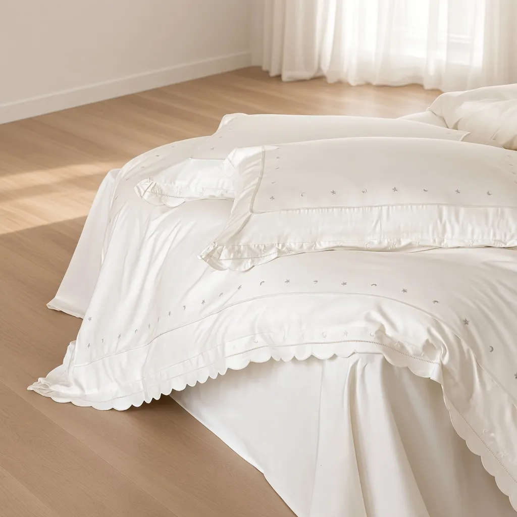 Celestial Ruffle Cotton Embroidered Bedding Bundle