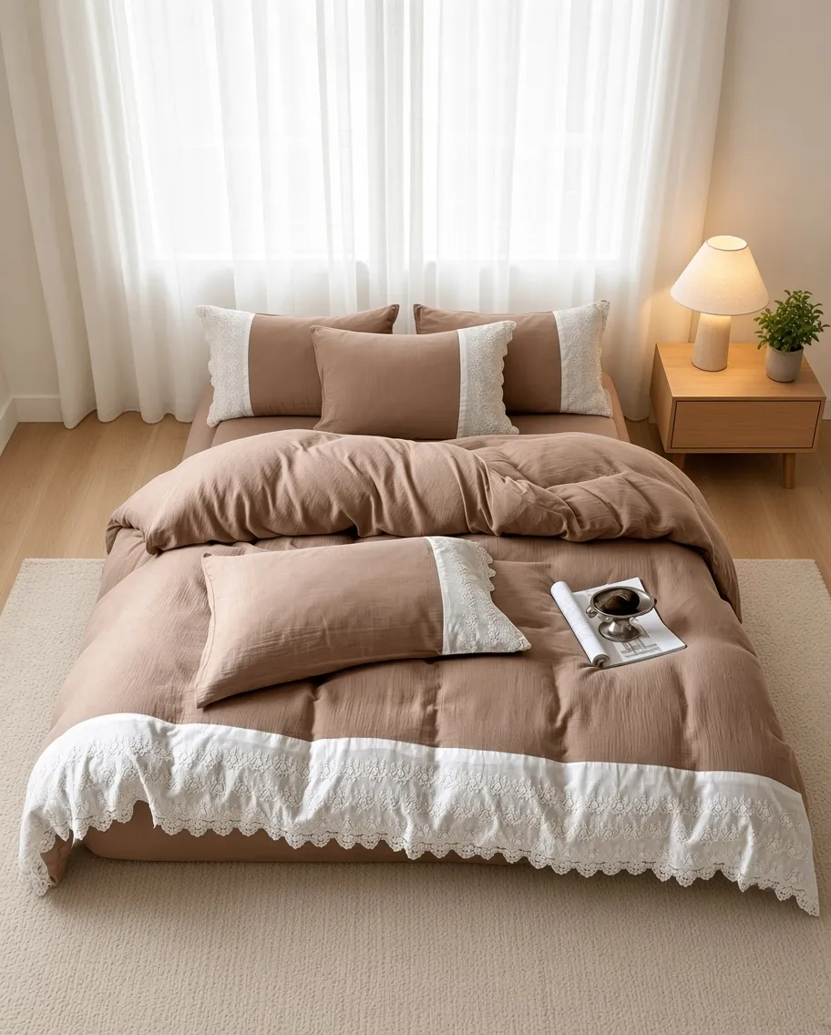 Ruffle Lace Cotton Double Gauze Breathable Bedding Set