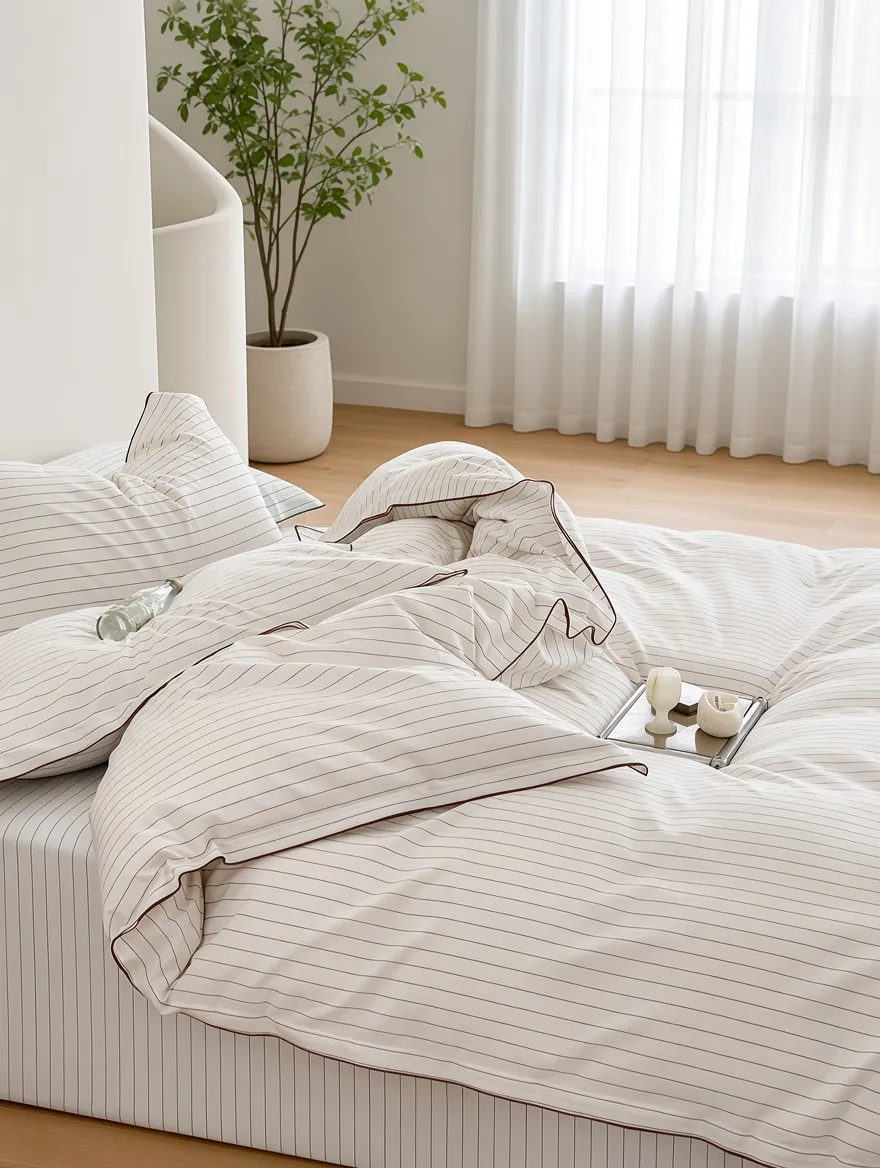 Scandinavian Striped Cotton Overlock Bedding Set