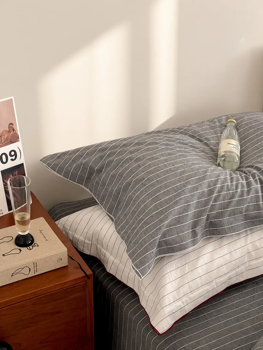 Scandinavian Striped Cotton Overlock Bedding Set