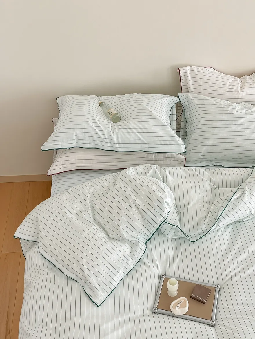 Scandinavian Striped Cotton Overlock Bedding Set