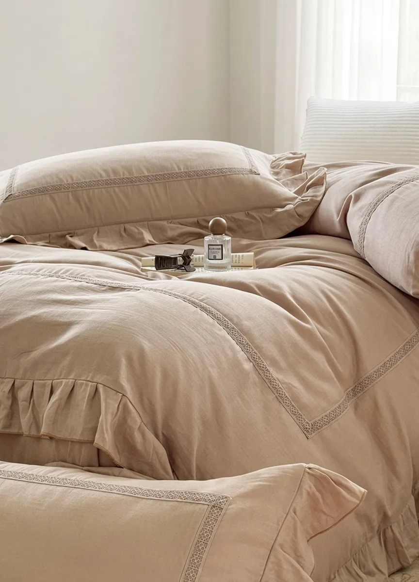Vintage Lace Ruffle Cotton Double Gauze Breathable Bedding Set