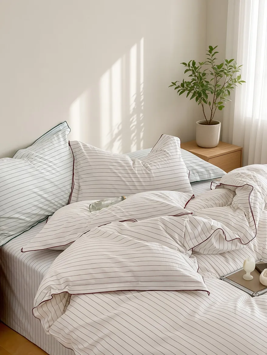 Scandinavian Striped Cotton Overlock Bedding Set