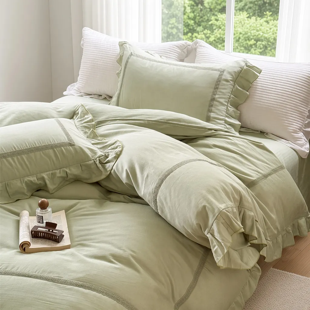 Vintage Lace Ruffle Cotton Double Gauze Breathable Bedding Set