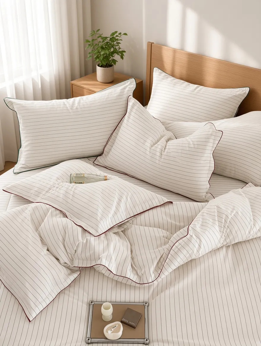 Scandinavian Striped Cotton Overlock Bedding Set