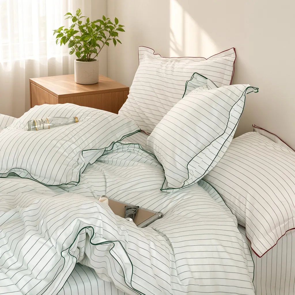 Scandinavian Striped Cotton Overlock Bedding Set