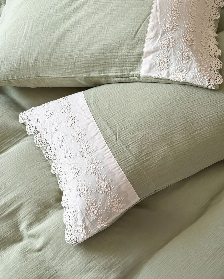 Ruffle Lace Cotton Double Gauze Breathable Bedding Set