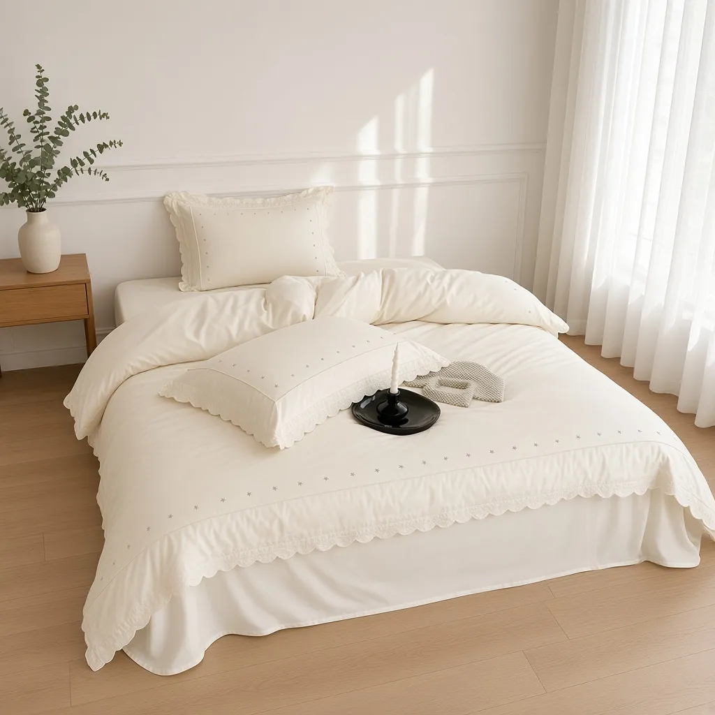 Celestial Ruffle Cotton Embroidered Bedding Bundle