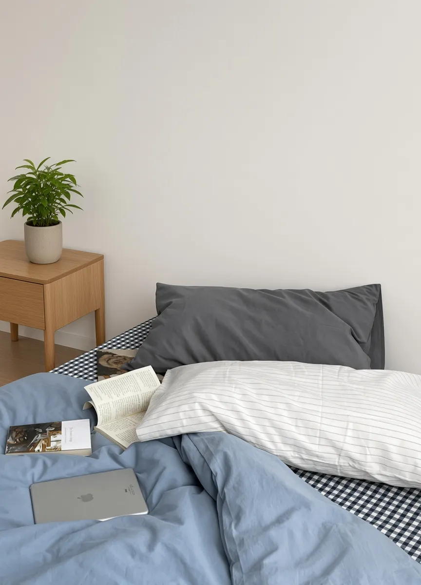 Minimalist Mixed Gingham Cotton Washed Breathable Bedding Set