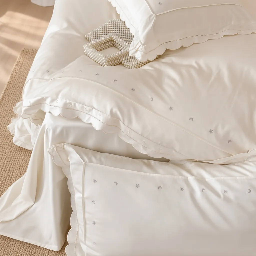 Celestial Ruffle Cotton Embroidered Bedding Bundle